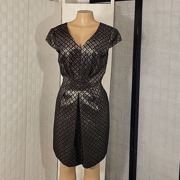 DANIEL CREMIEUX SLEEVELESS METALLIC EMBROIDERY EMBELLISHMENTS COCKTAIL DRESS - Picture 4 of 13